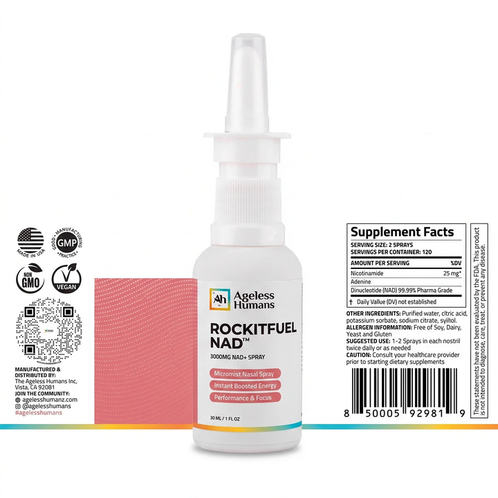 AGELESS HUMANS ROCKITFUEL® NAD+ PRE WORKOUT NASAL SPRAY